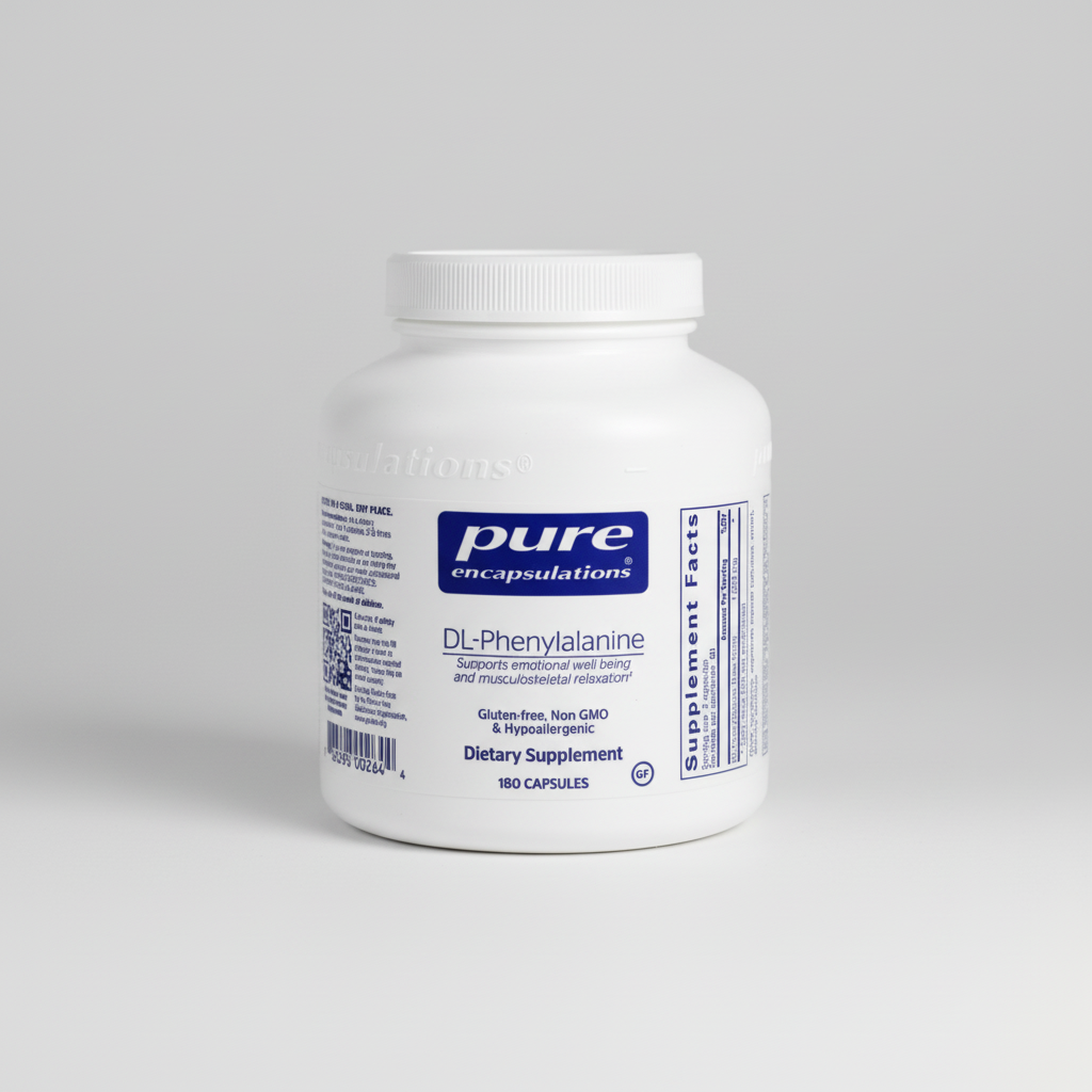 White supplement container labeled 'pure encapsulations' on a white background