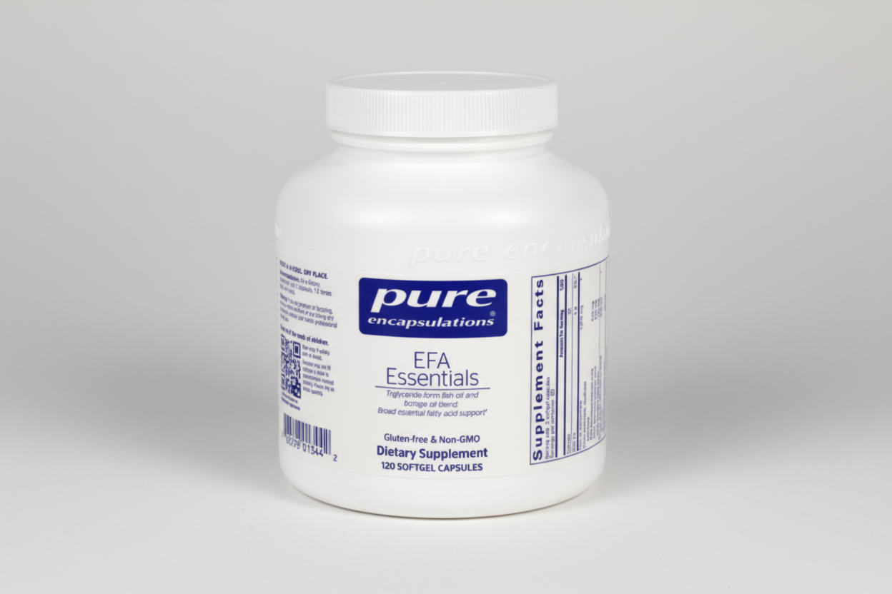 White container of pure encapsulations EFA Essentials on a white background