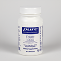 White supplement bottle labeled 'pure encapsulations' with 'Folate 1000' on a white background