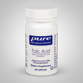 White supplement bottle labeled 'pure encapsulations Folic Acid' on a white background