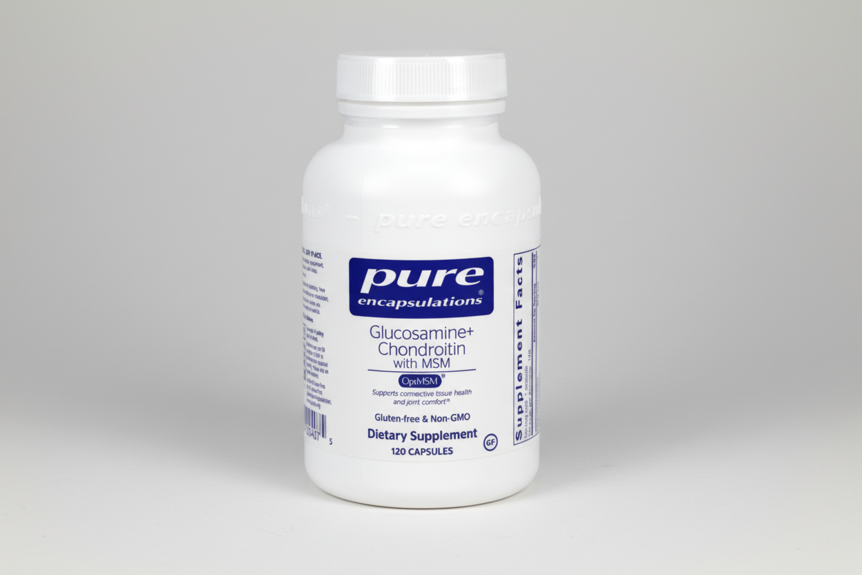 Supplement bottle labeled 'pure encapsulations' on a white background
