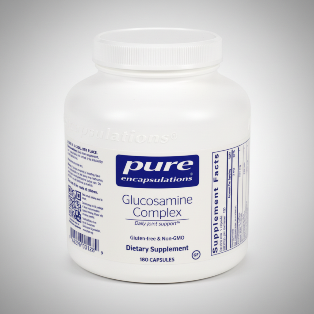 White container of Pure Encapsulations Glucosamine Complex on a white background