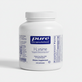 White supplement container labeled 'pure encapsulations' with 'I-Lysine' on a white background