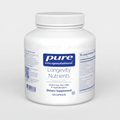 White supplement container labeled 'Longevity Nutrients' by Pure Encapsulations on a white background