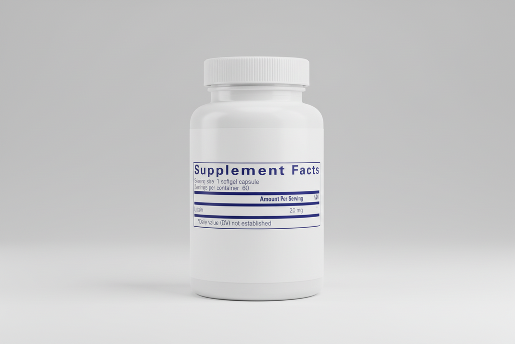 Supplement facts label for a softgel capsule with lutein content.