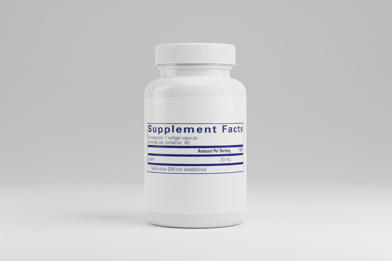 Supplement facts label for a softgel capsule with lutein content.