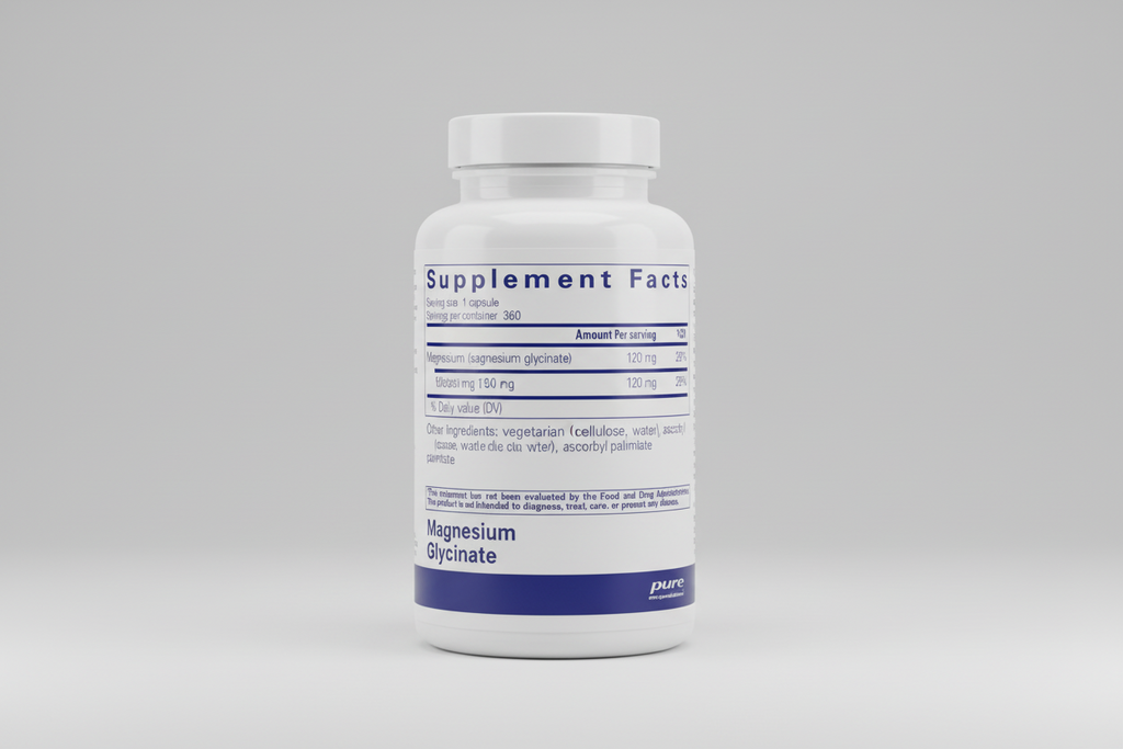 Supplement facts label for magnesium supplement with 'pure encapsulations' branding.