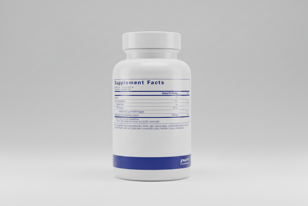 Supplement facts label for a product by pure encapsulations on a white background
