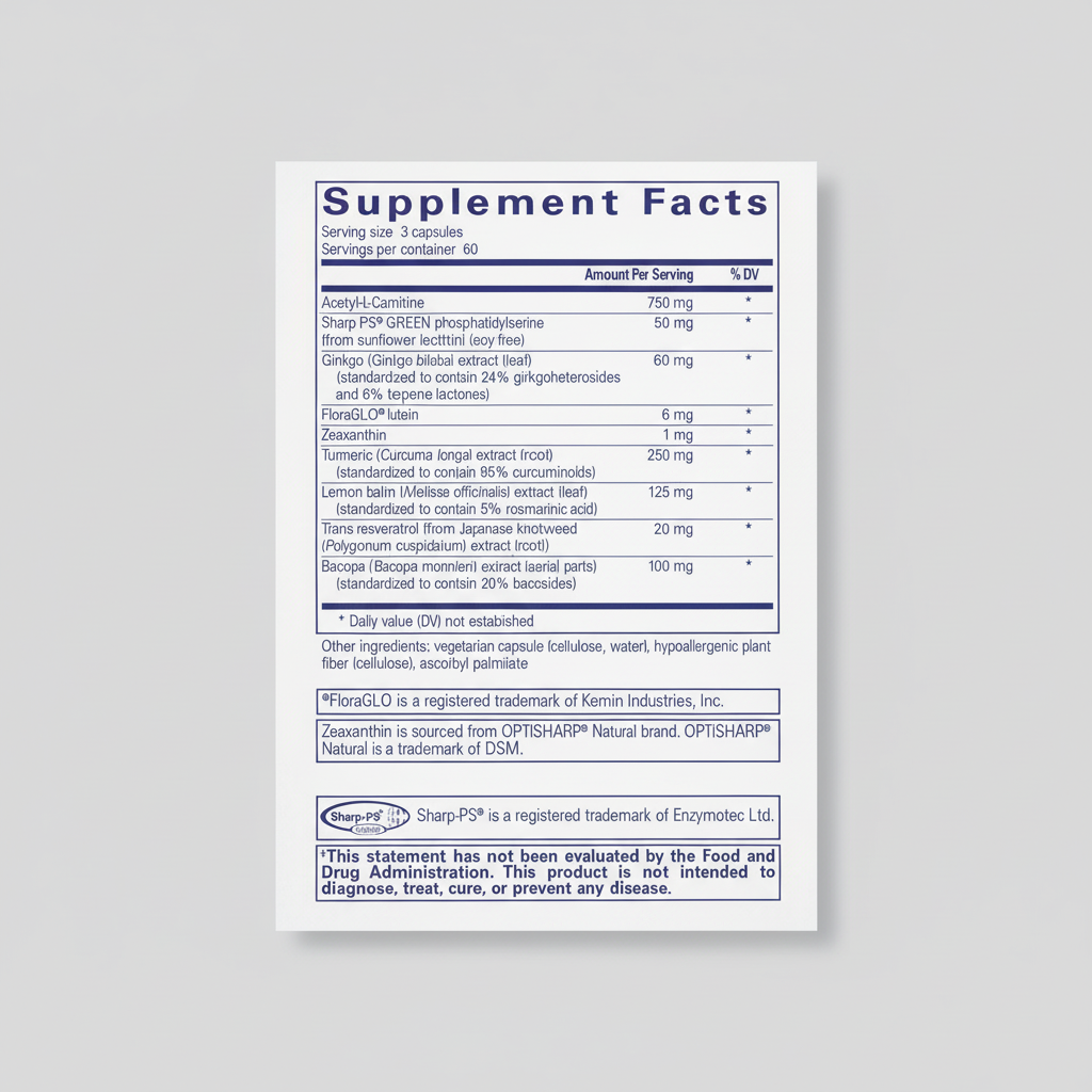 Supplement facts label for a product by pure encapsulations