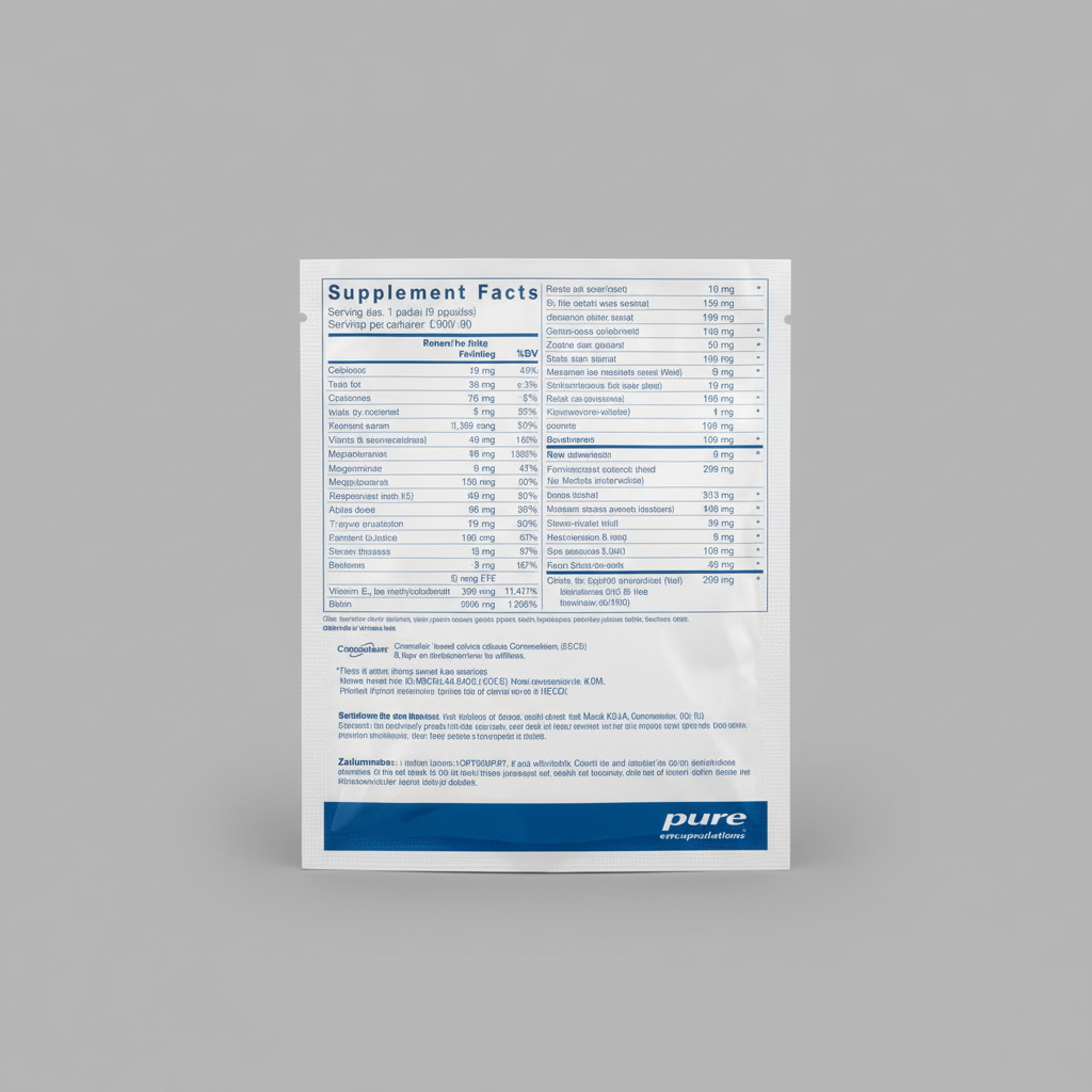 Supplement facts label for pure encapsulations on a white background