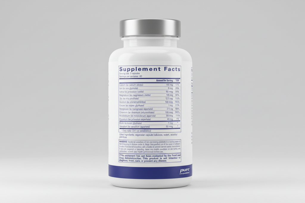 Supplement facts label for pure encapsulations on a white background