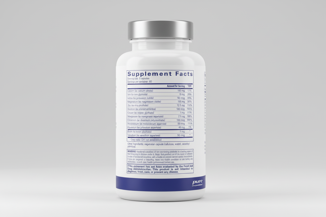 Supplement facts label for pure encapsulations on a white background