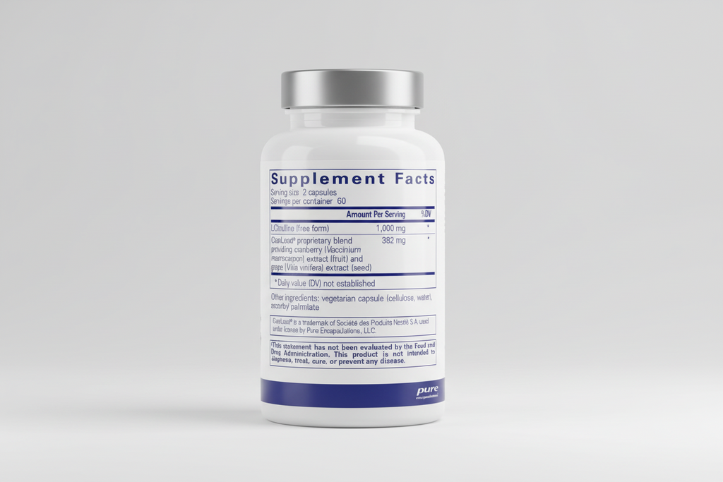 Supplement facts label for a product with L-Citrulline and CranLoad proprietary blend on a white background.