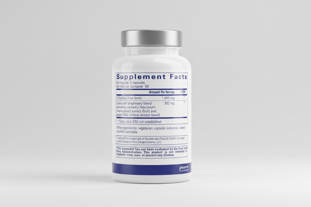 Supplement facts label for a product with L-Citrulline and CranLoad proprietary blend on a white background.