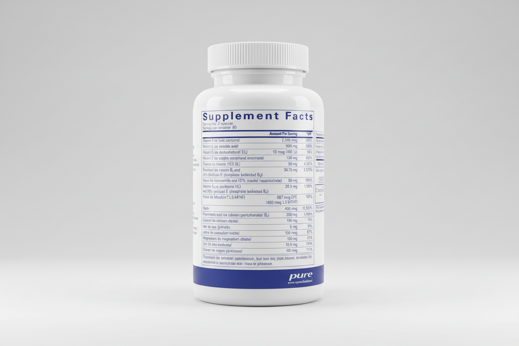Supplement facts label for pure encapsulations on a white background