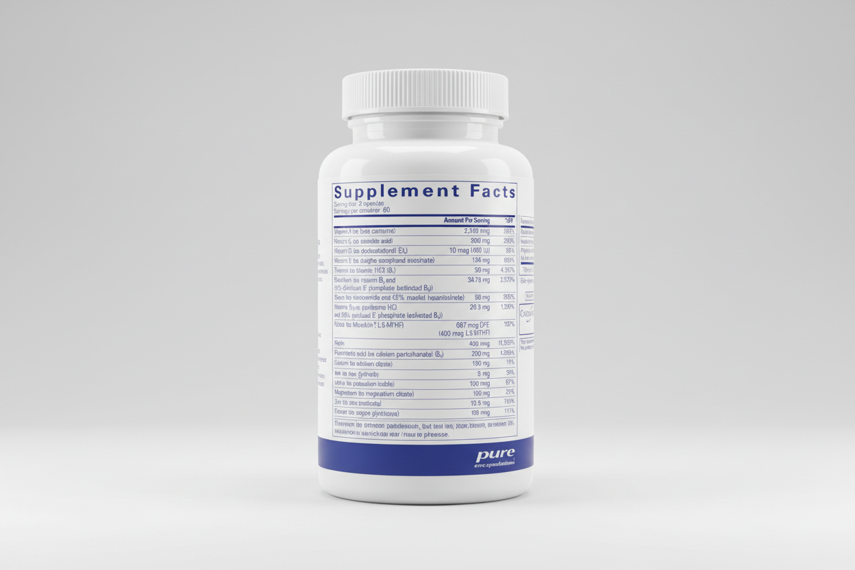 Supplement facts label for pure encapsulations on a white background
