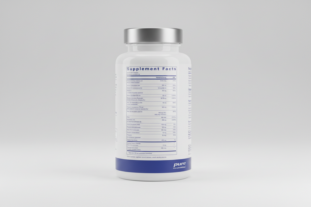 Supplement facts label for pure encapsulations on a white background