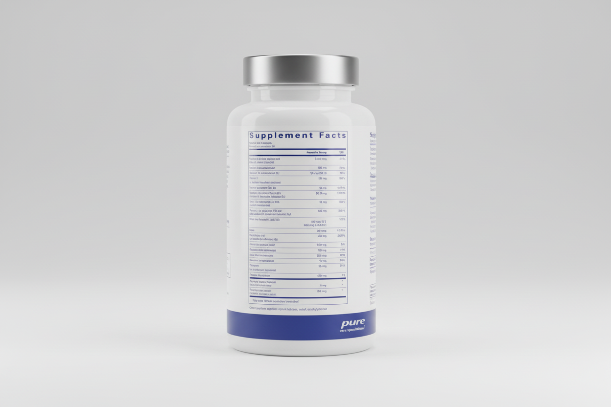 Supplement facts label for pure encapsulations on a white background