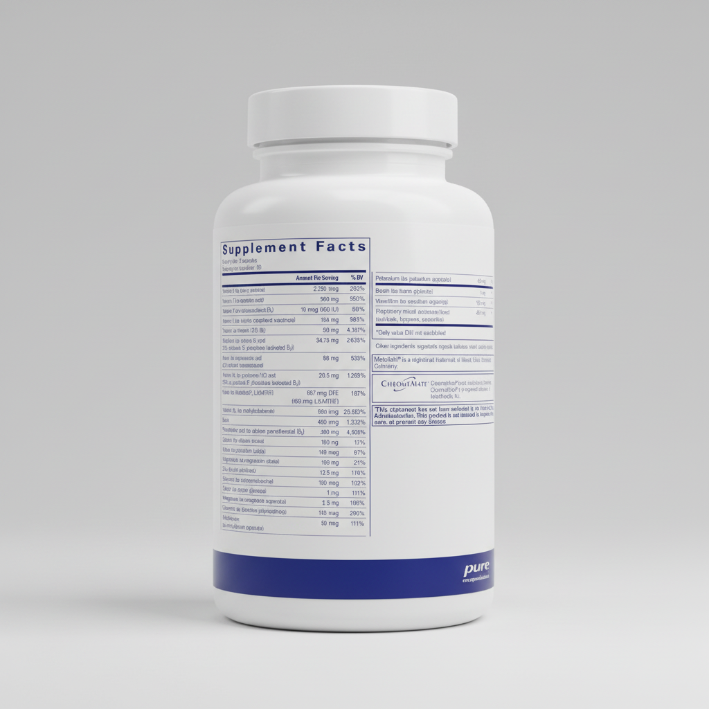Supplement facts label for pure encapsulations on a white background