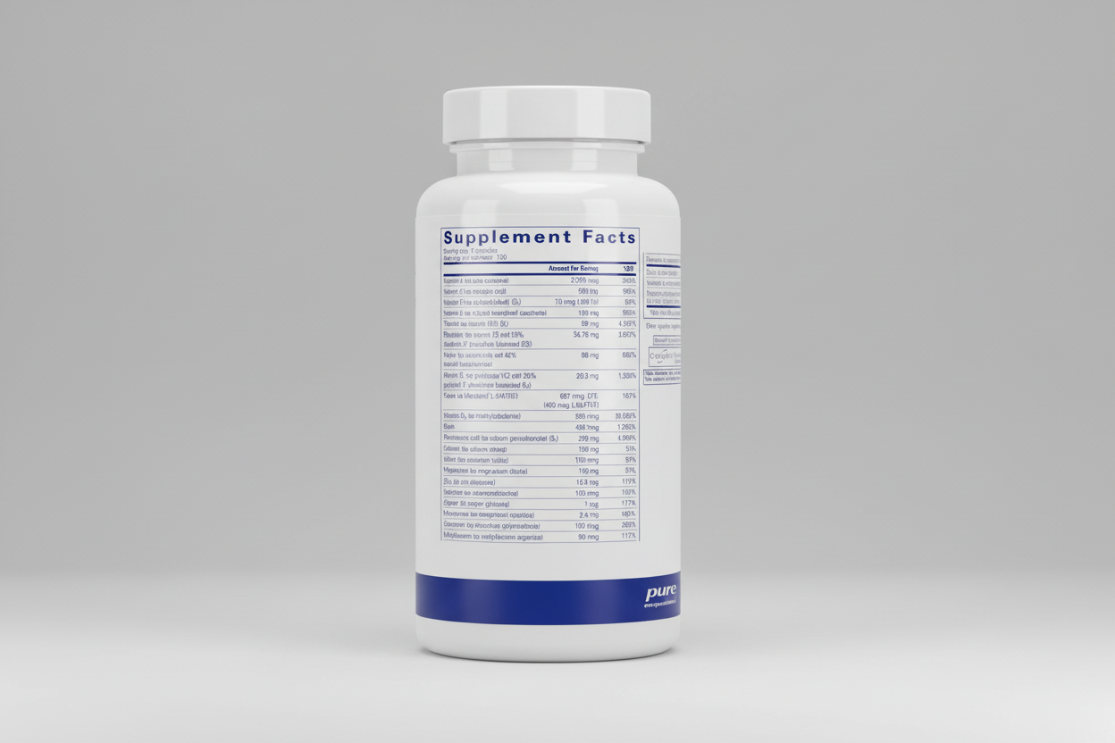 Supplement facts label for pure encapsulations on a white background