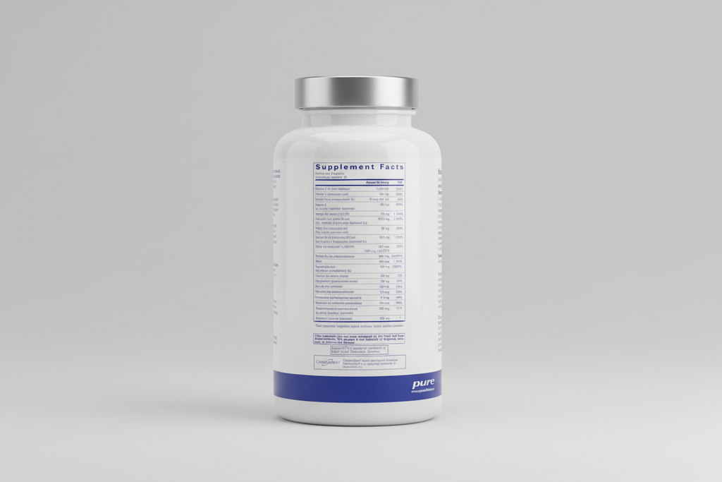 Supplement facts label for pure encapsulations on a white background