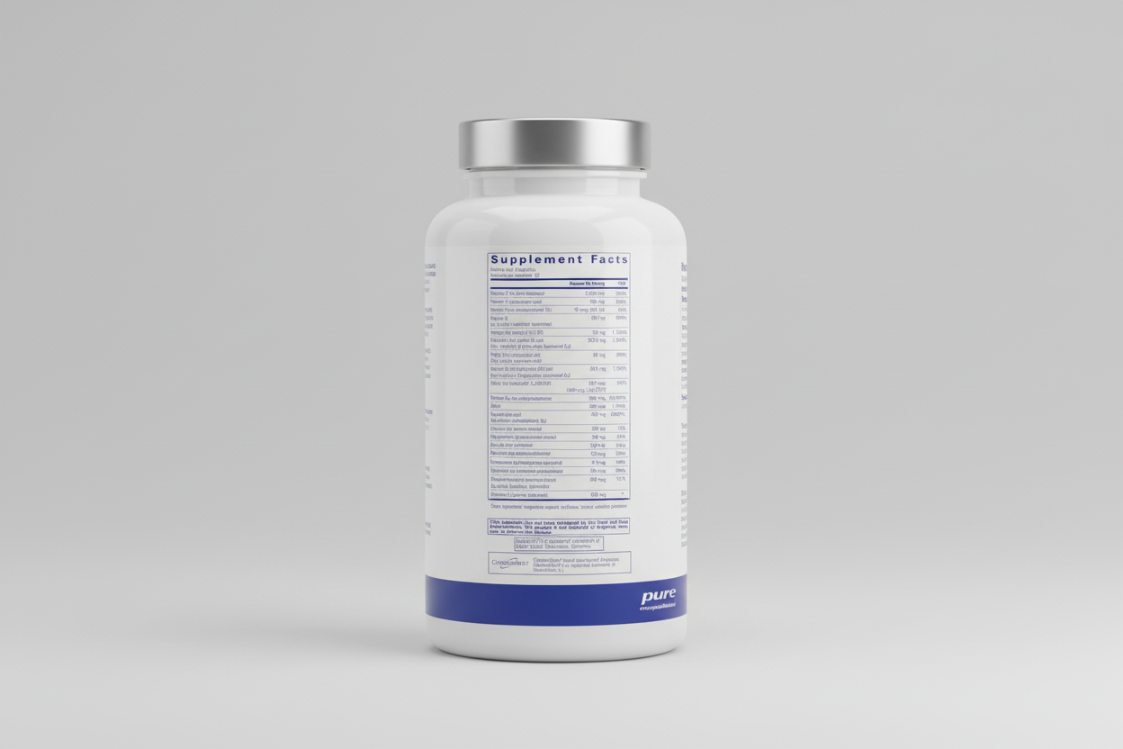 Supplement facts label for pure encapsulations on a white background
