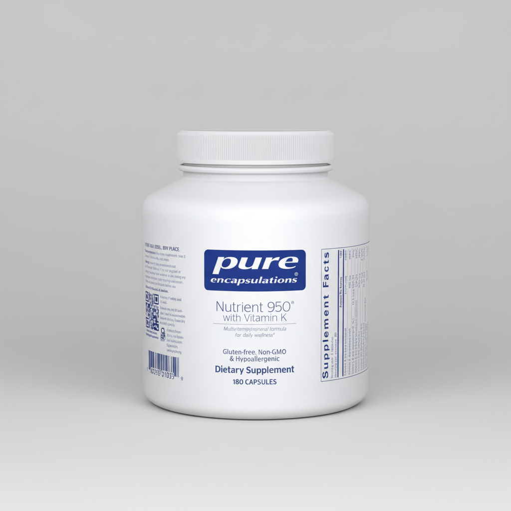 White supplement container labeled 'pure encapsulations' on a white background