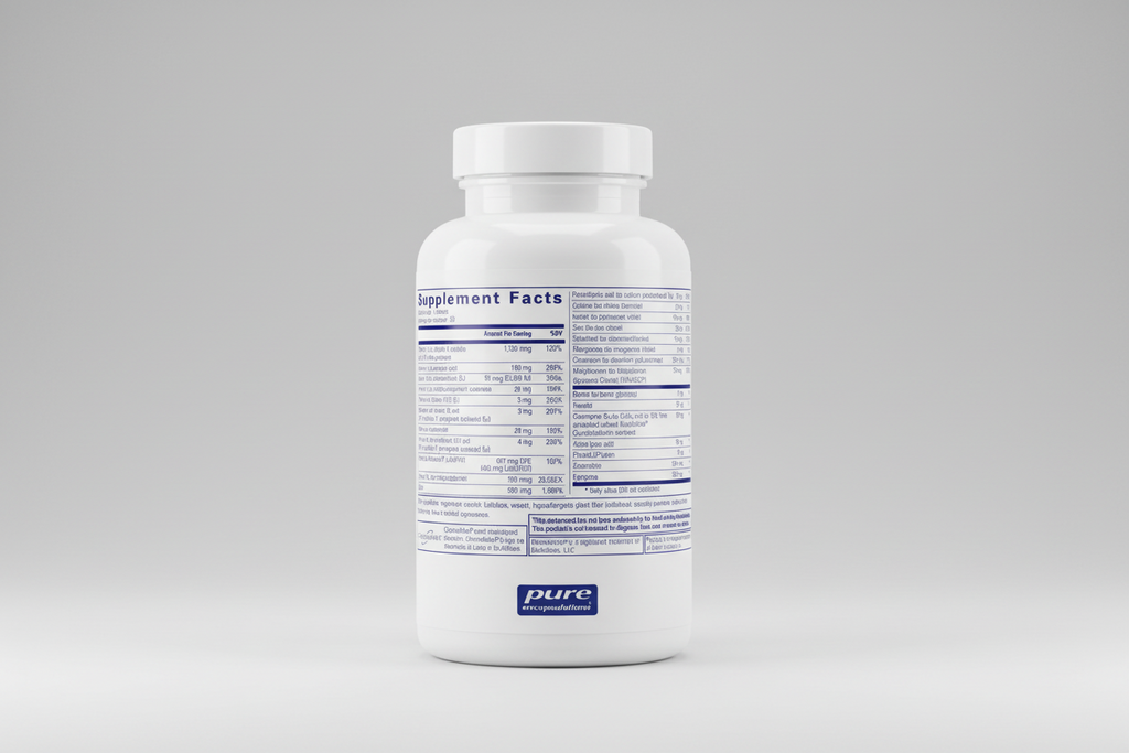 Supplement facts label for pure encapsulations on a white background