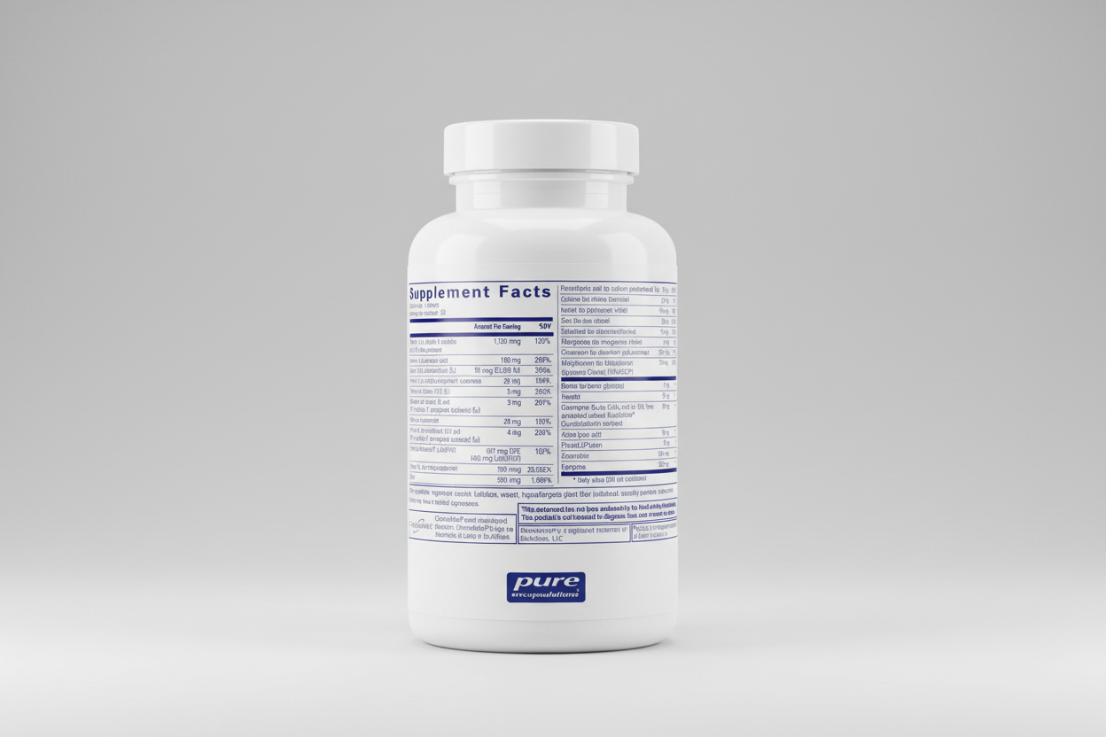 Supplement facts label for pure encapsulations on a white background