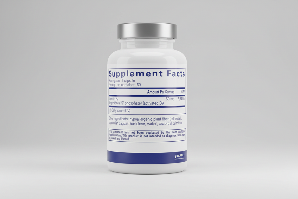 Supplement facts label for Vitamin B5 with serving size and container details.