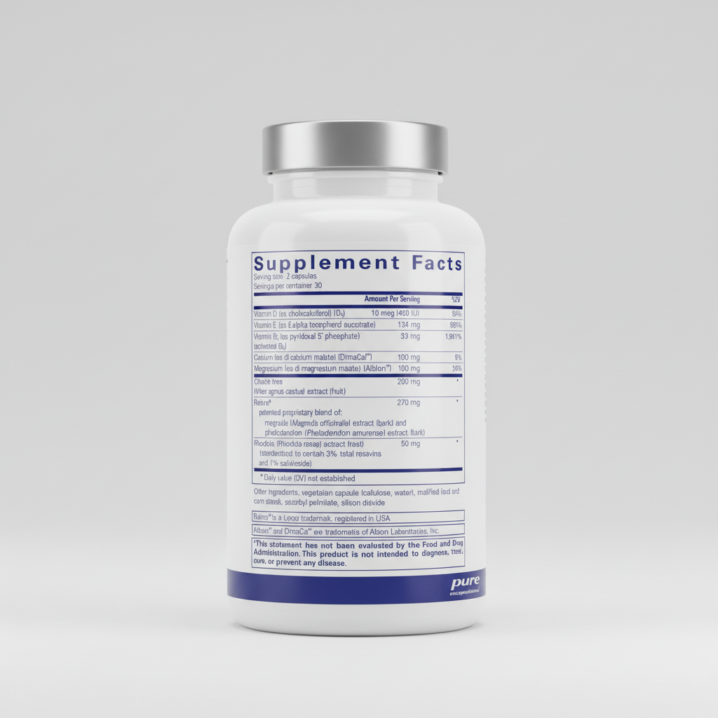 Supplement facts label for pure encapsulations on a white background