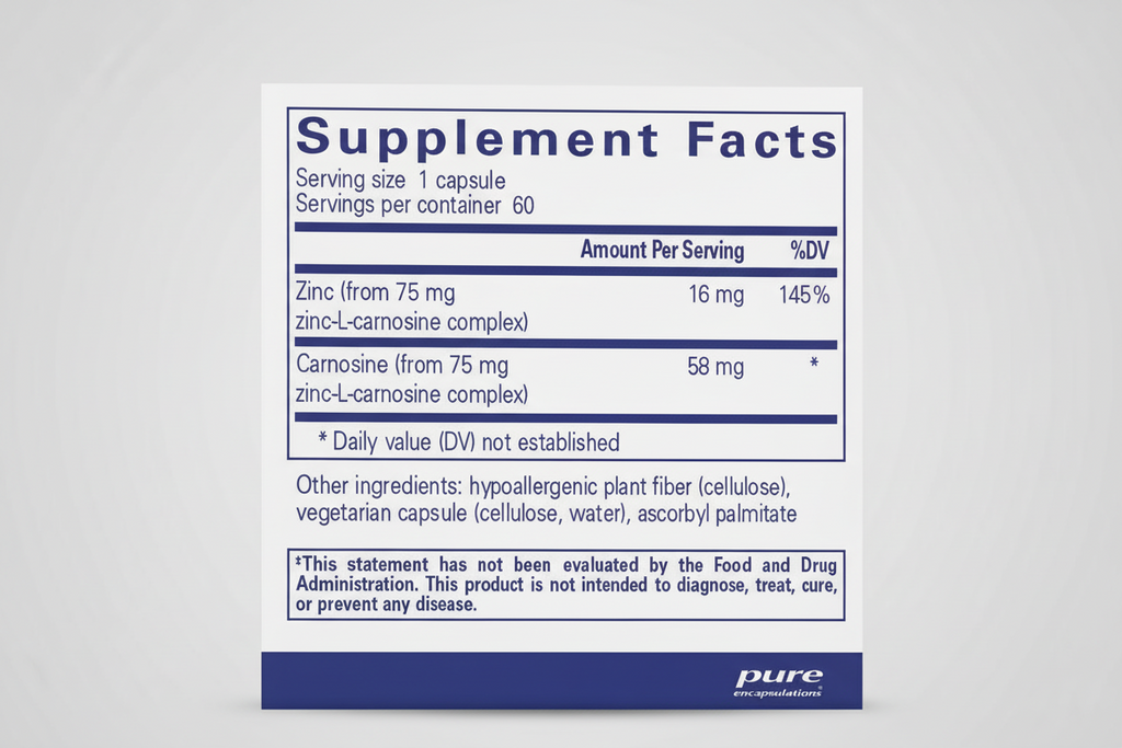Supplement facts label for a product by pure encapsulations