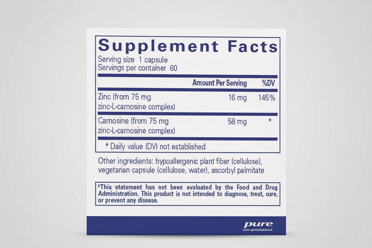 Supplement facts label for a product by pure encapsulations