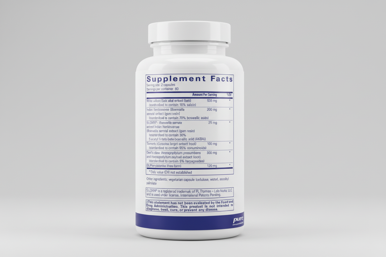 Supplement facts label for a product by pure encapsulations
