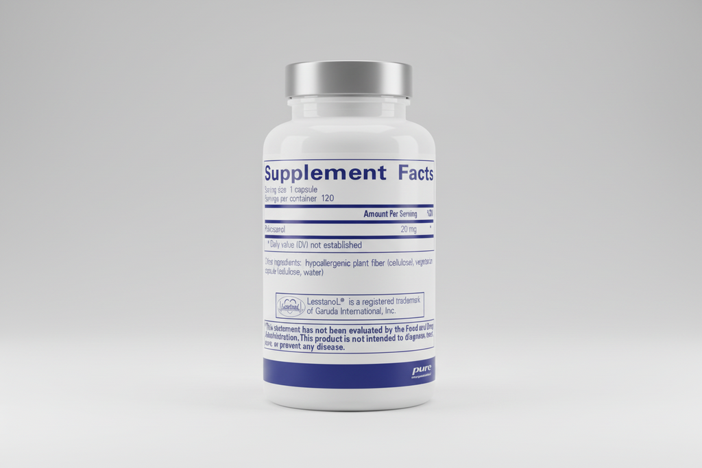 Supplement facts label for a product containing Policosanol with branding information.