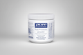 Container of pure encapsulations Poly-Prebiotic powder on a white background