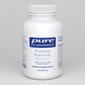 White bottle of pure encapsulations PreNatal Nutrients dietary supplement on a white background