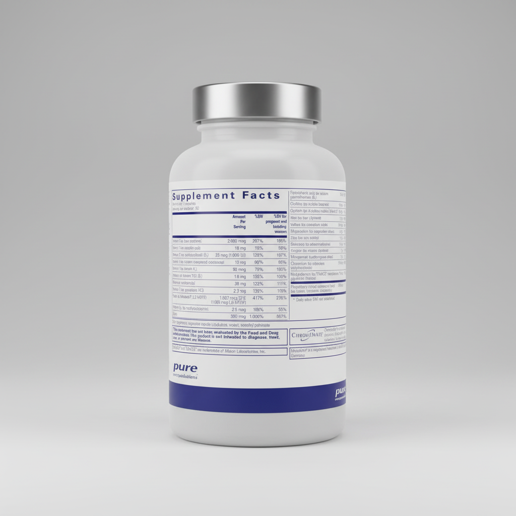 Supplement facts label for pure encapsulations on a white background
