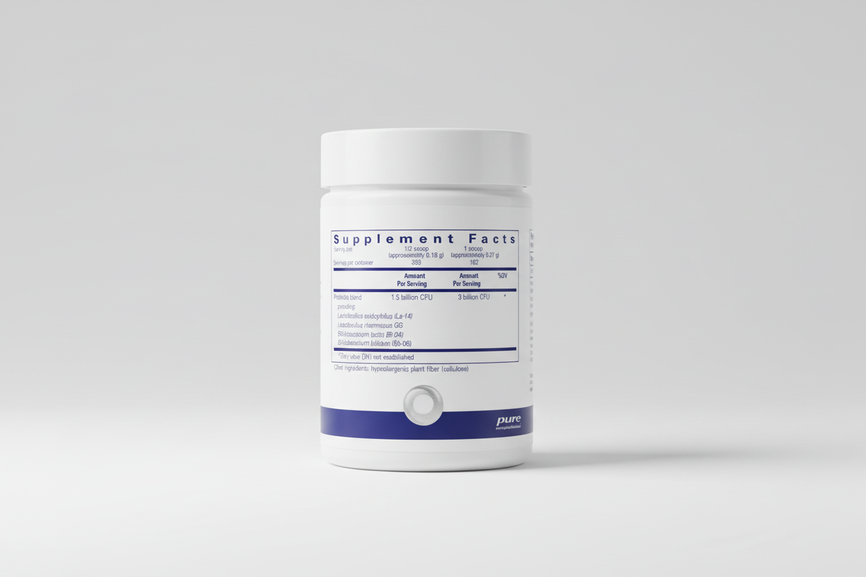 Supplement facts label for a probiotic product with 'pure encapsulations' branding.