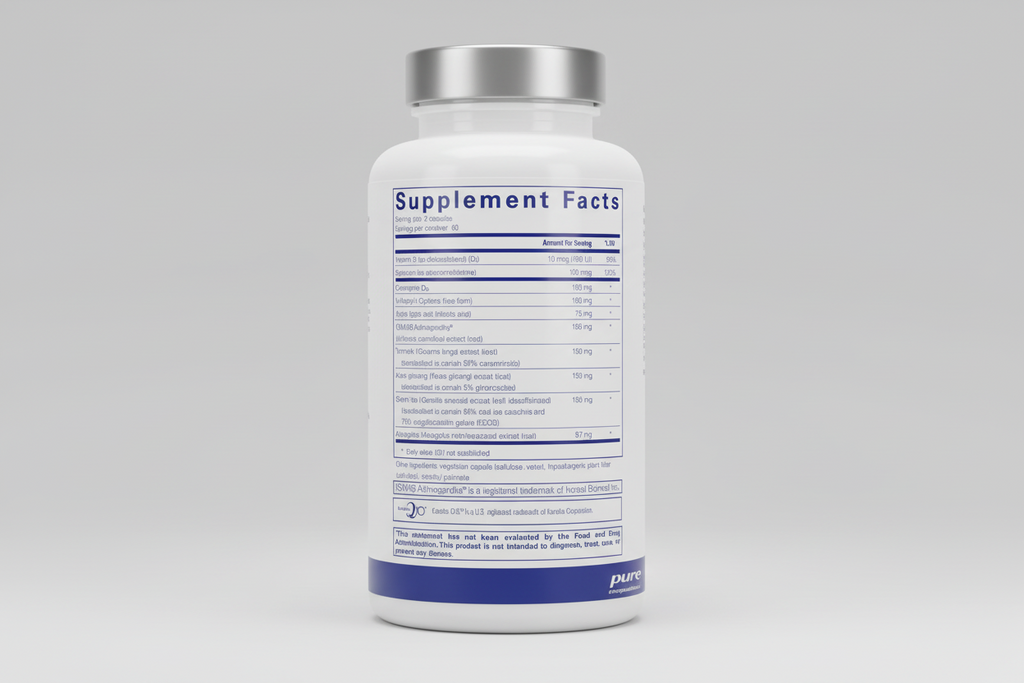 Supplement facts label for a product by pure encapsulations on a white background