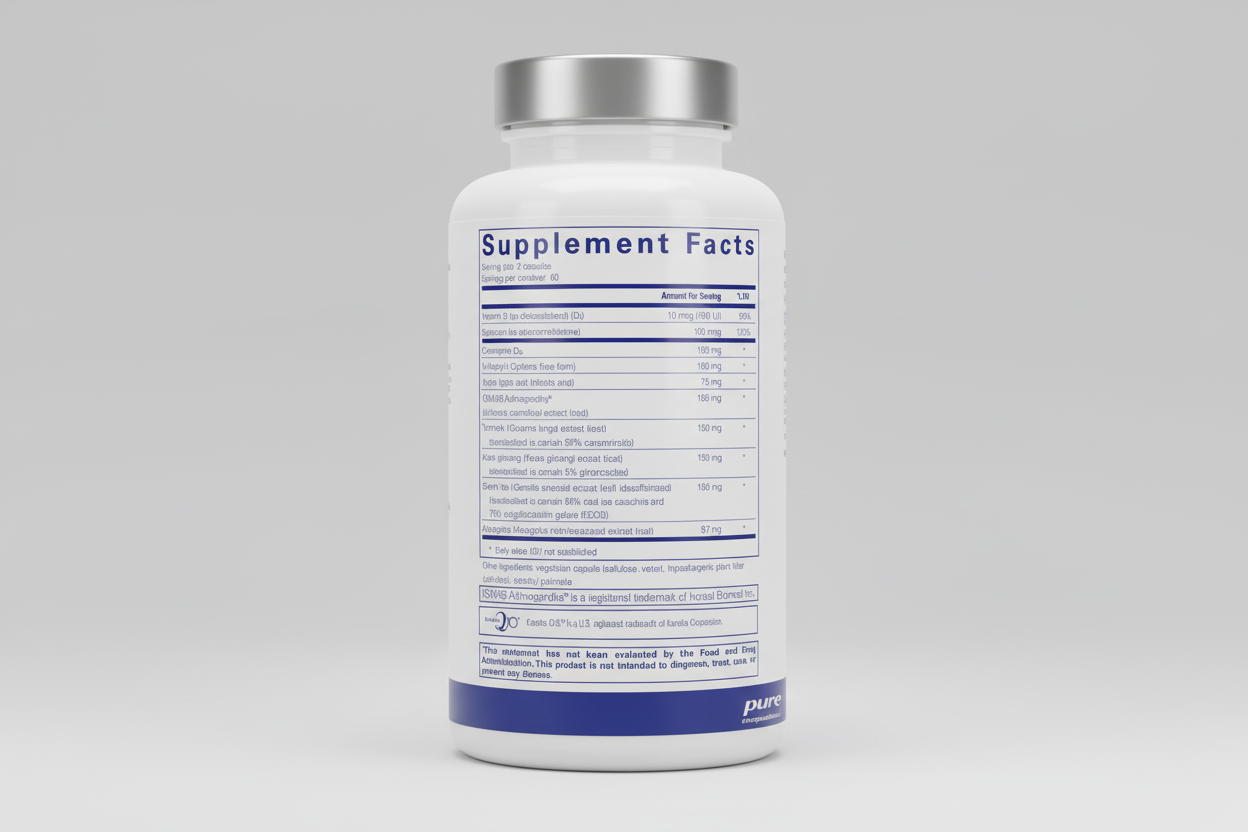 Supplement facts label for a product by pure encapsulations on a white background