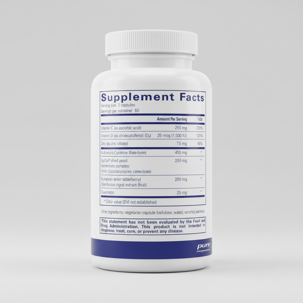 Supplement facts label for a product by pure encapsulations
