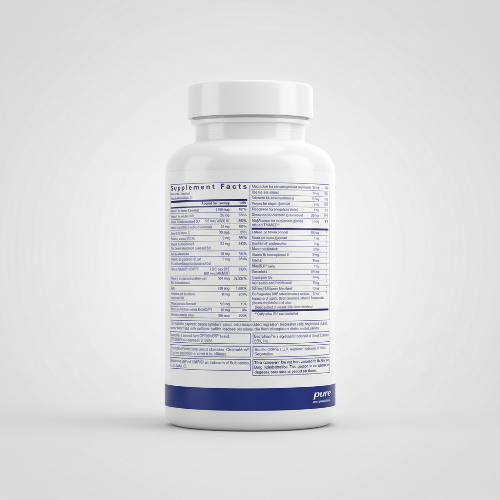Supplement facts label for pure encapsulations on a white background