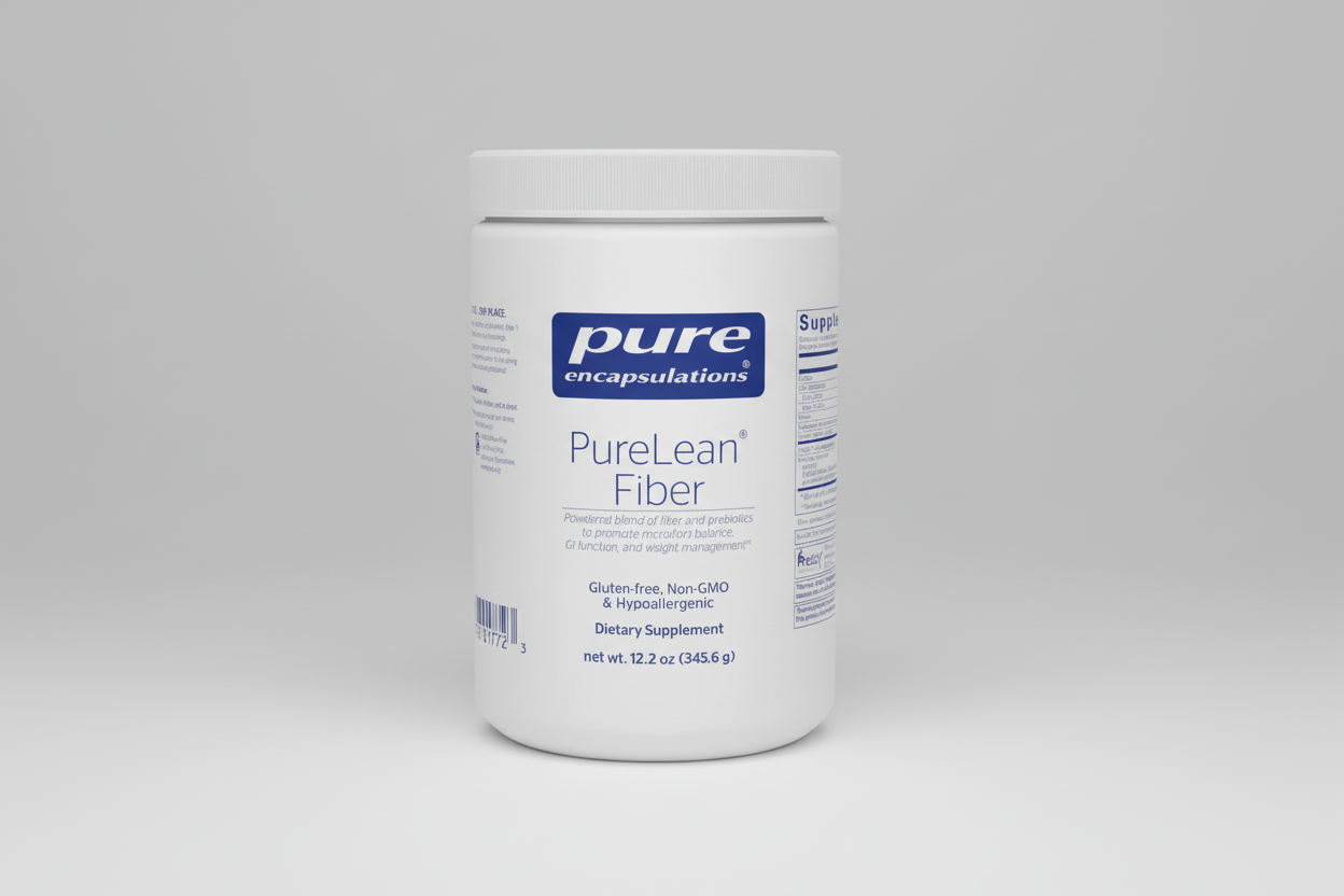 Container of Pure Encapsulations PureLean Fiber supplement on a white background
