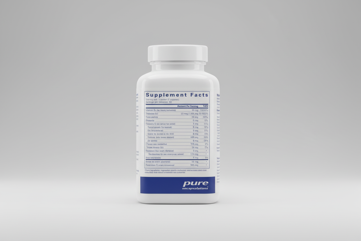 Supplement facts label for pure encapsulations on a white background