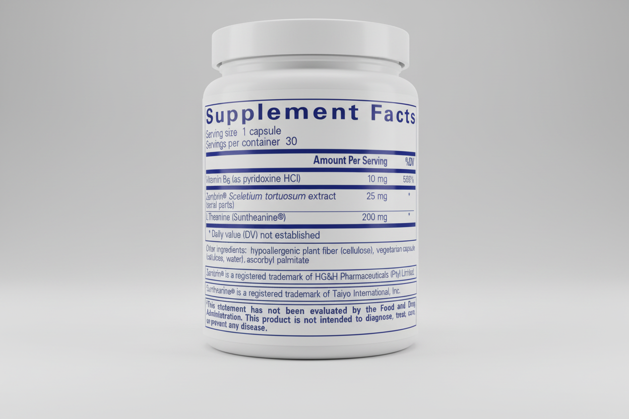 Supplement facts label with detailed nutritional information on a white background