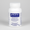 Supplement bottle labeled 'pure encapsulations Reduced Glutathione' on a white background