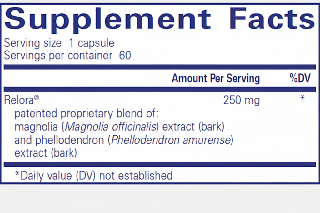 Supplement facts label for a product containing magnolia and phellodendron extracts.
