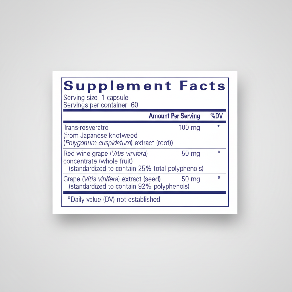 Supplement facts label with ingredients and amounts per serving