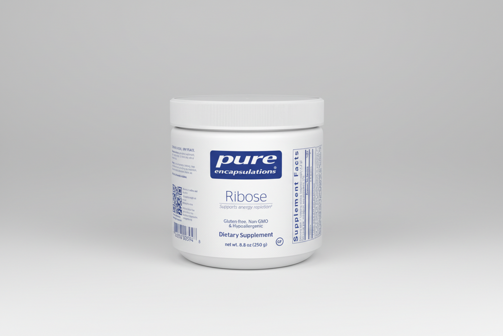 Jar of Pure Encapsulations Ribose dietary supplement on a white background